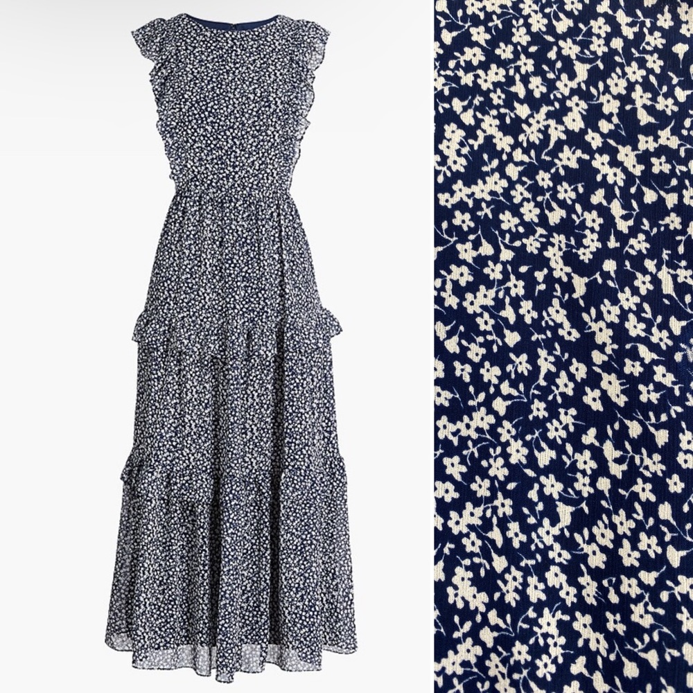 J. Crew Tiered Maxi Dress Sleeveless Ditsy Flower Women's 0